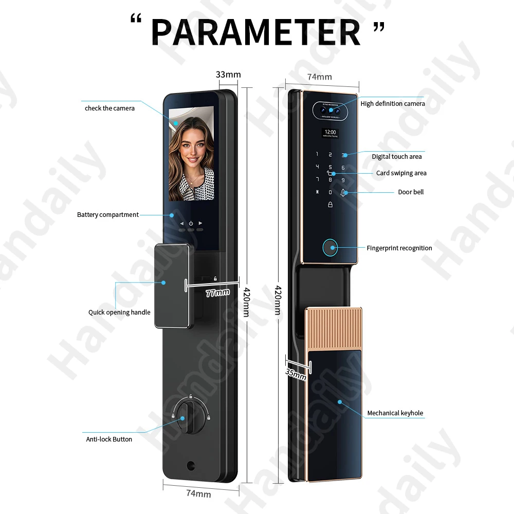 Fechadura Digital Security Lock 3D Face Recgonistion Palm Vein Tuya Wifi Smart Door Lock With Intercom Camera and Fingerprint V80