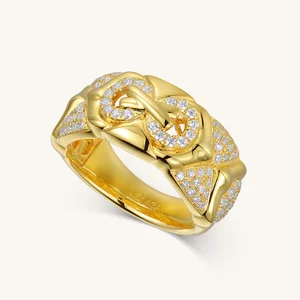 Original Design Gold Knot Ring With Diamond Inlaid Wide Band Engagement Ring Perfect Gift Jewelry Accessory Set