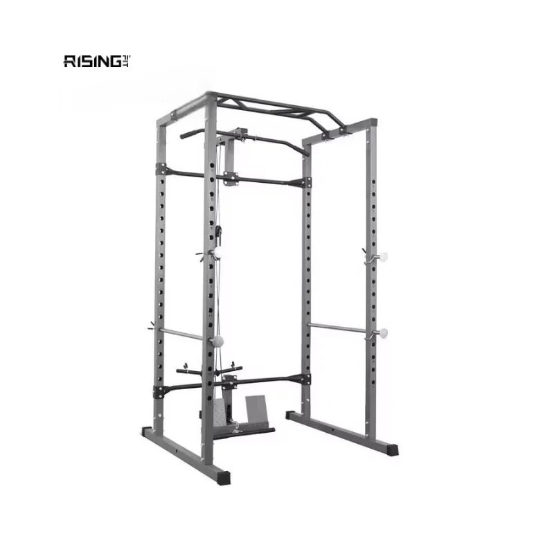 Rising Fitness Power Rack Combo Steel Squat Rack Power Cage Smith Machine with Lat Pulldown Attachment for Training
