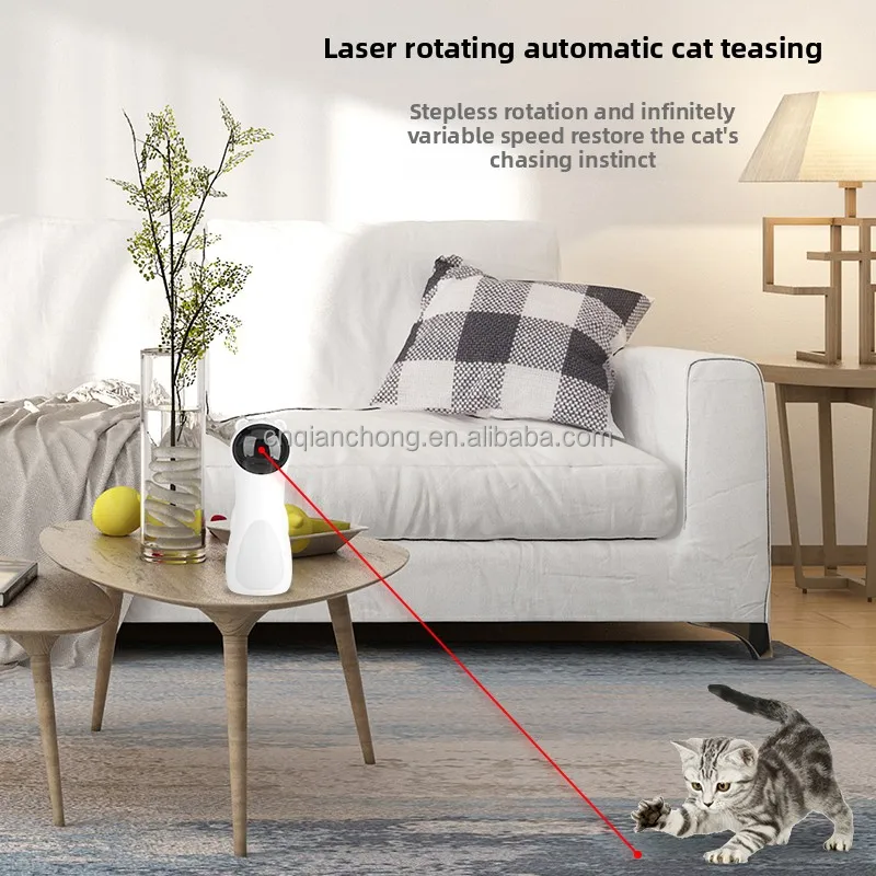 Interactive Smart Timing Cat Laser Toy White Cat Shape ABS Automatic ...