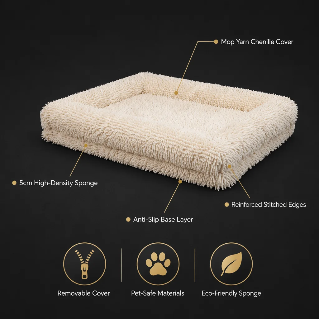 Chenille Mop Plush Rectangle Dog Bed — Product details 5