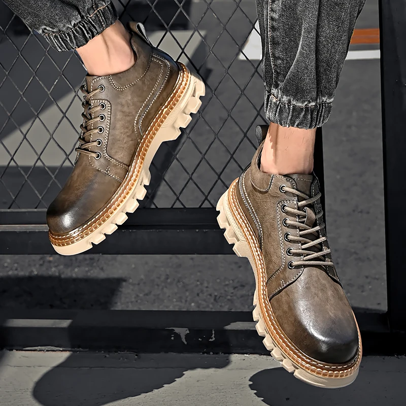 Outdoor casual fashion martin boots waterproof and wear-resistant mens leather boots