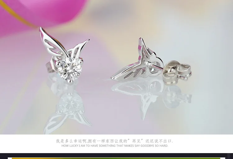 AAA Cubic Zirconia Angle Wings Stud Earrings for Girs Gifts 8