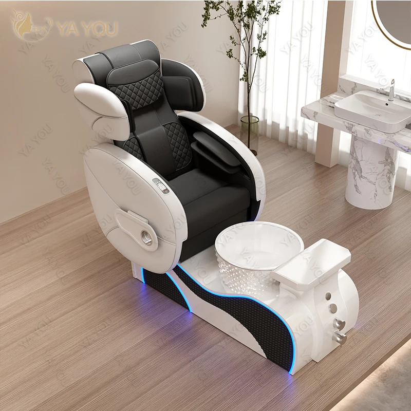Luxury White Modern Black Leather Pedicure Spa Station Chair With Foot