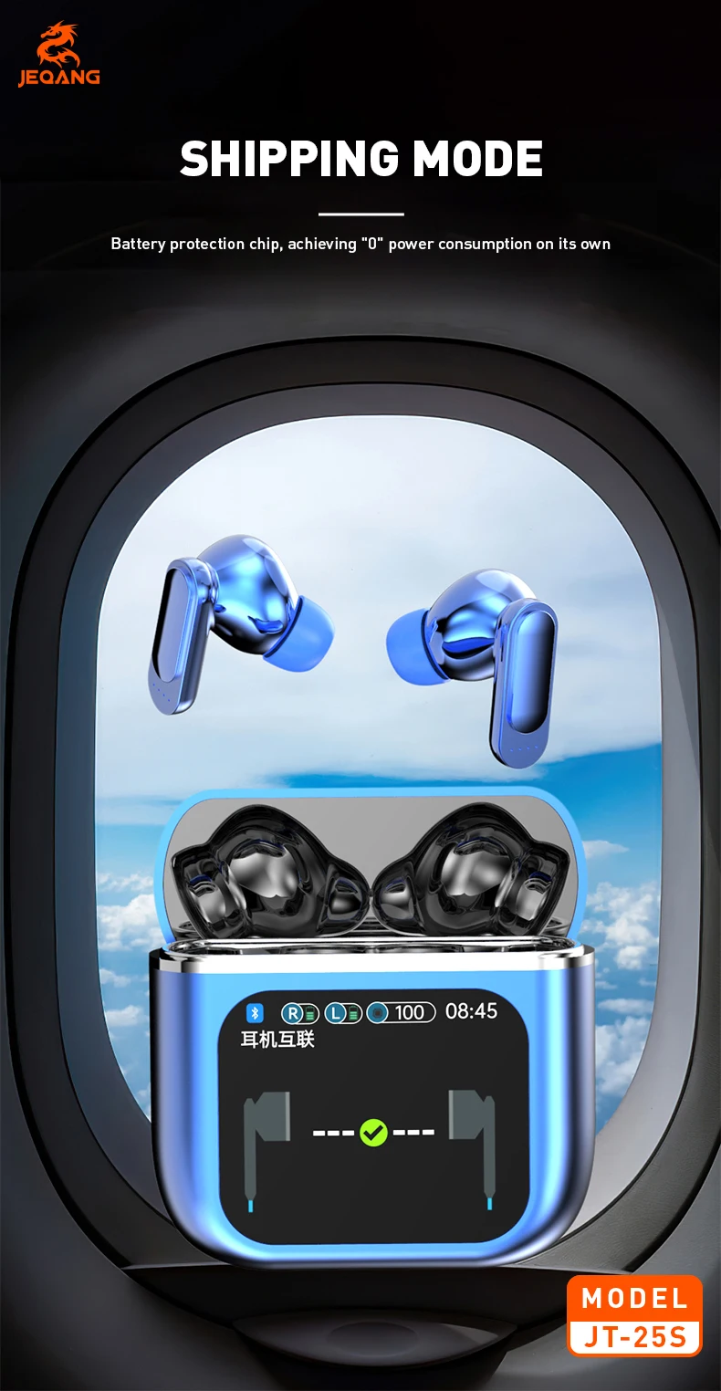 Jeqang-25S TWS LED Digital Display In-Ear for BT Earphones with ENC ANC Waterproof Function and Large Screen Display