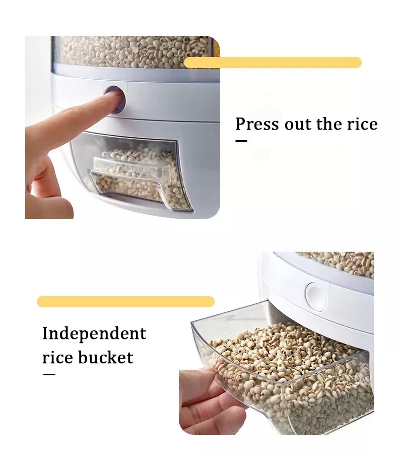 Rice Dispenser 6grid 12lbs Rotating Grain Dispenser,Oneclick Output