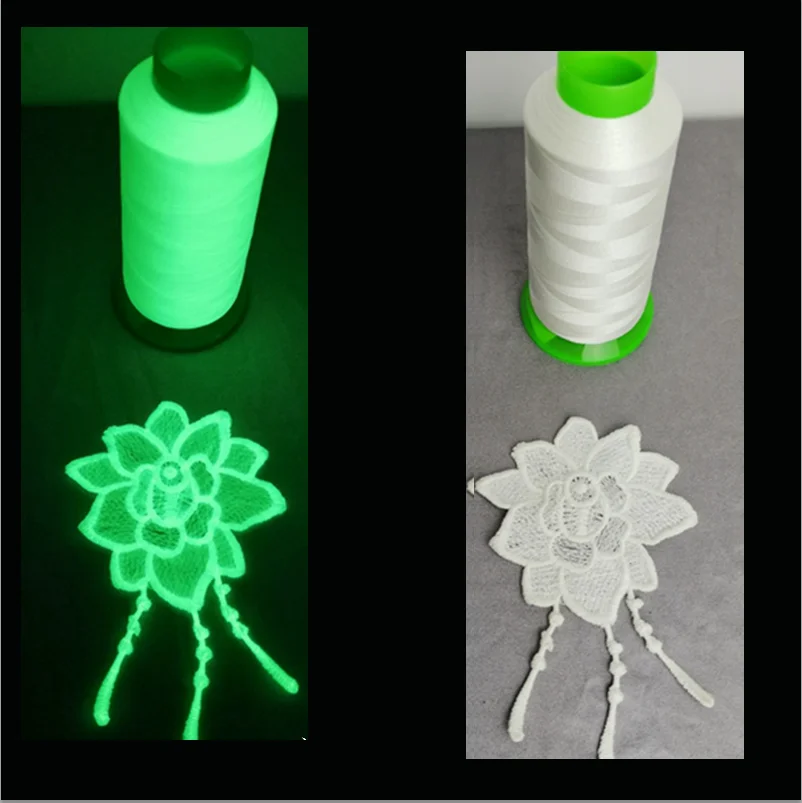 High Bright Photoluminescent 100% Polyester Glow in the Dark Embroidery Thread Yarn for Stitching Clothes Hats Luminous logo