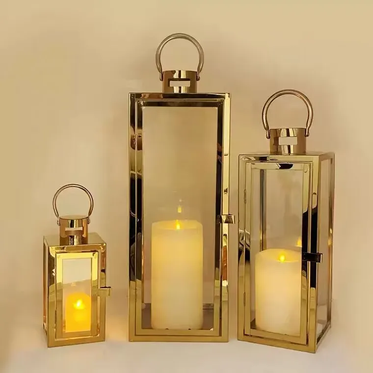 Manmiao Metal Set of 3 Stainless Steel Candle Holder Lantern Decorative Lantern for Home Decor