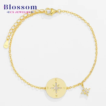 Blossom CS Jewelry Wholesale Design Sterling Silver 925 Compass Zircon Charm Six-pointed Star 18k Gold Plated Bracelet Women