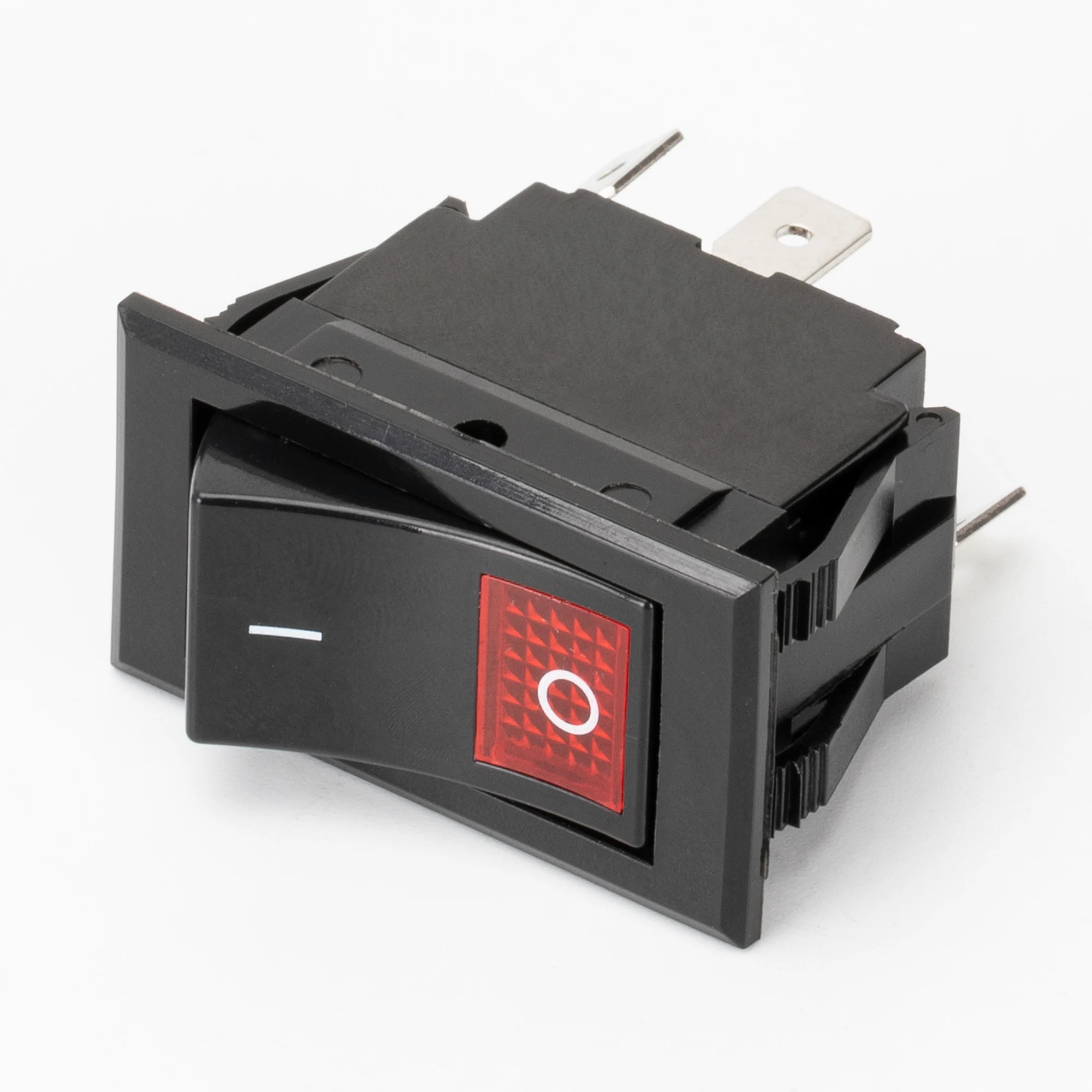 230V Black/Red Tilt Rocker Switch – On/Off – Built-in Toggle – 127 Style