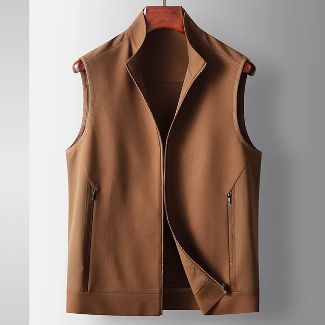Men's 2025 Spring Autumn Casual Micro-Elastic Stand Collar Vest Youth Nylon Sleeveless Jacket Solid Color Luxury Business Style