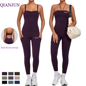Custom One Piece Yoga Bodysuits for Women Sexy Four-Way Stretch Full-Length High Waist Hip Lifting Activewear Jumpsuit Bodysuit