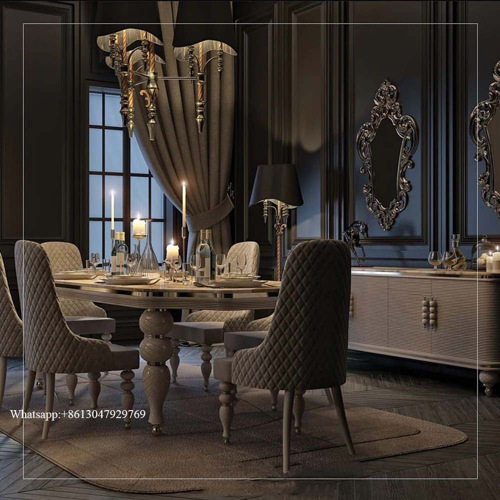 High End Dining Room Furniture Carve Wooden Legs Antique Dining Table