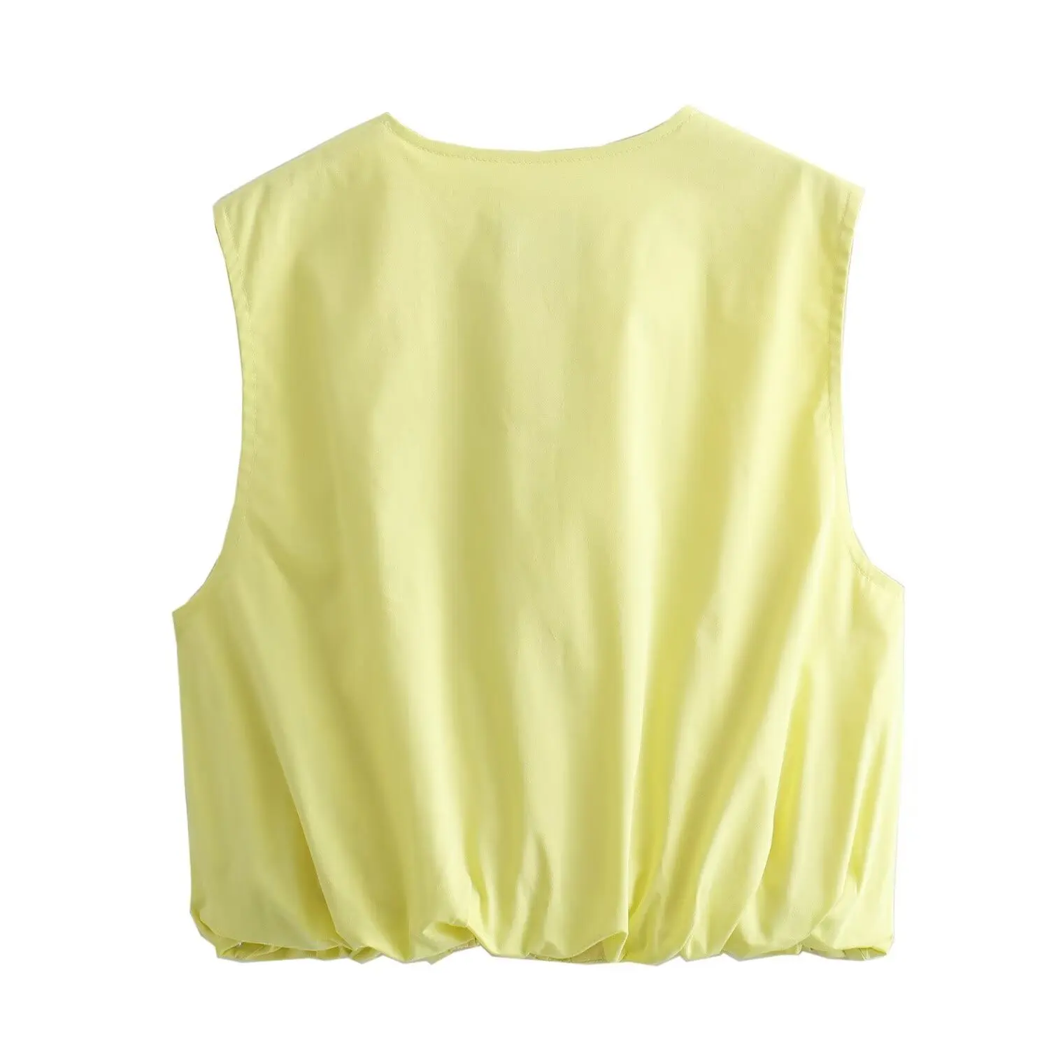 2024 Spring New Round Neck Zipper Pocket Balloon Short Vest Fold Half Skirt Set for Women