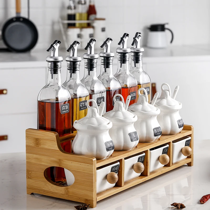 Seasoning Set Ceramic Oil Bottle Tank Combination Kitchen Square Shape  Olive Oil Bottles with Non-Drip Spouts Spice Bot - China Jar and Glass Spice  Jar price