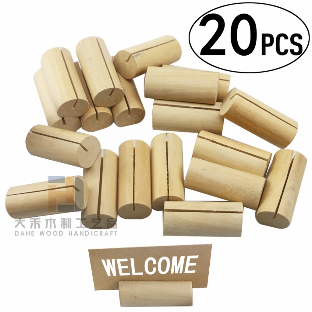 20 Pieces Small Wooden Card Photo Holder Stand Base Circle Square Wood Holders for Wedding Display Table Decoration
