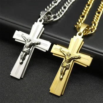 Fashion Jewelry Christian Jesus Cross Necklace Stainless Steel Cross Pendants For Men Sweater Necklace
