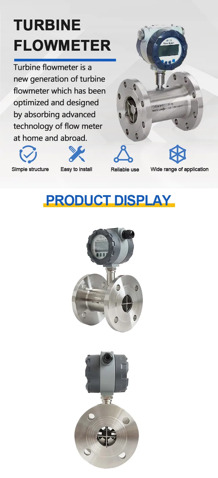 Factory Stainless Turbine Impeller Turbine Flowmeter With Transmission