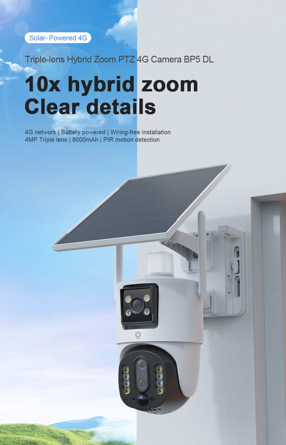 V380 4MP Outdoor Dome Camera 10x Zoom Triple Lens LTE SIM Card 4G IP Solar Energy 24/7 Recording CMOS Sensor Bullet Style Cloud manufacture