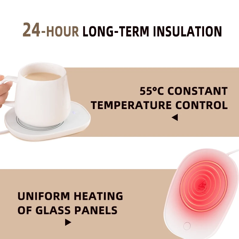 Promotional Gift Package Set 400ml Keep Hot 55 Degree Porcelain Warm Cup Ceramic Mug With USB Charging Heating Pad