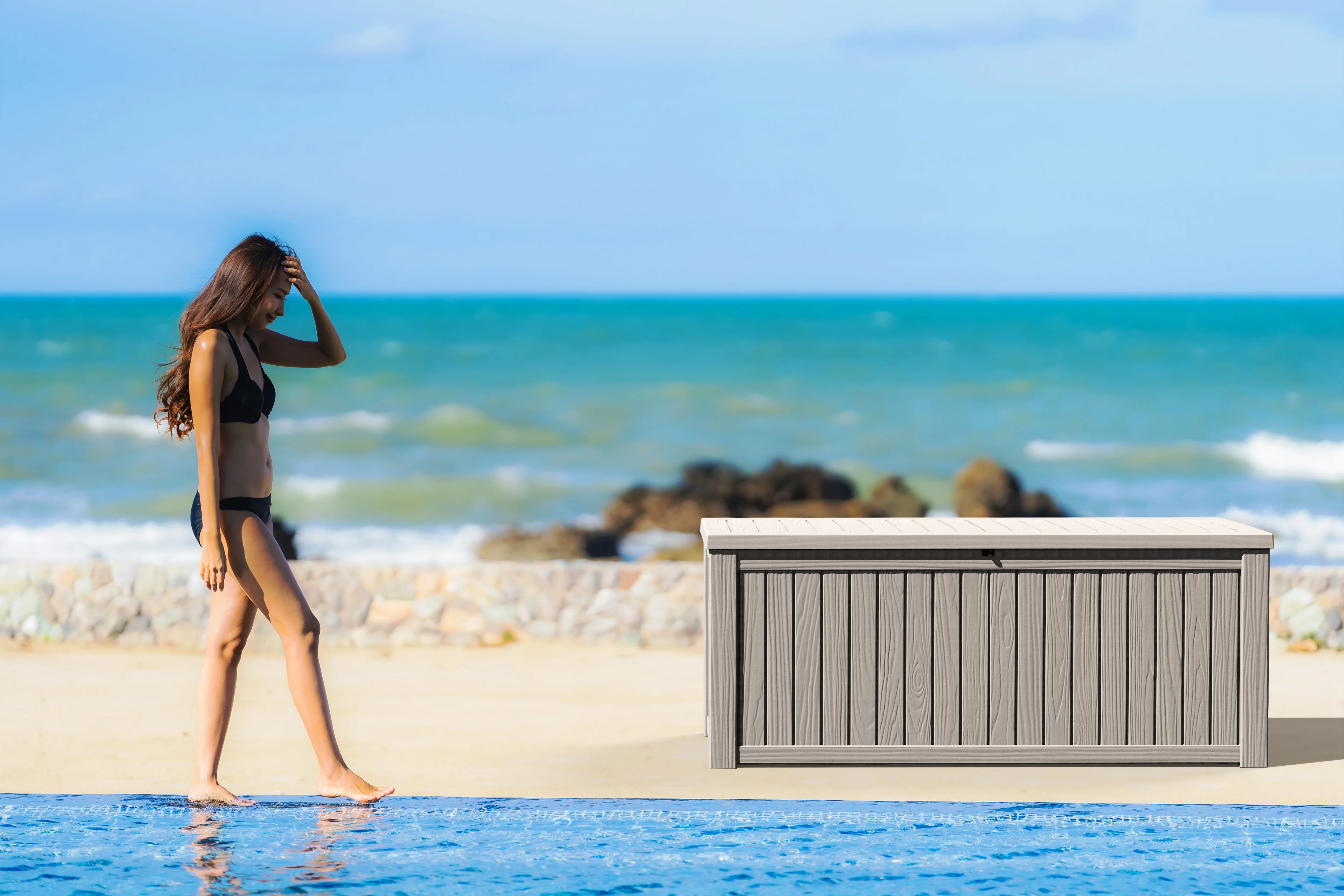 570l Kd Plastic Weatherproof Lockable Garden Deck Storage /lockable