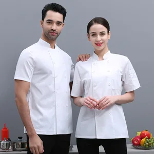 High Quality Oem Custom logo Unisex Kitchen Cafe Short Sleeve Chef Uniform Men Women Restaurant Cooking Chef Coat Jacket