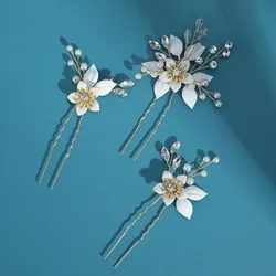 Wholesale Handmade Wedding Headpieces White Flowers Leaves Hair Pins Fashion Bridal Hair Clip Party Hairpins 3 Pieces Per Set