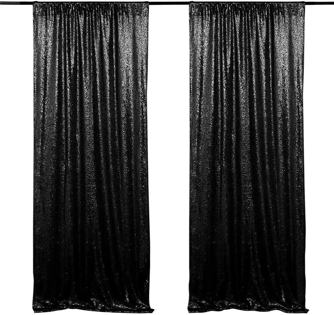 XinLan Free Sample Birthday Party Stage Curtain Portable Wedding Event Stage Decoration Black Sequin Curtain