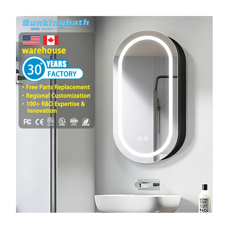 New Arrival Modern Design Luxury Runway Shape Smart Bathroom Cabinet With Led Mirror Light Aluminum Carcase for Hotels
