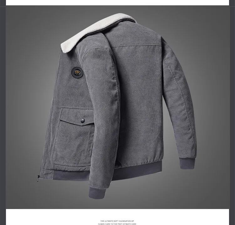 Corduroy Lamb Wool Bomber Jacket Men's Winter Loose Fleece Lined Thickened Casual Turn-Down Collar Streetwear Outerwear factory