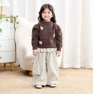 Girls' Baby Cotton Three-dimensional Flower Pullover Top Infant Toddler Spring and Autumn Warm Sweater