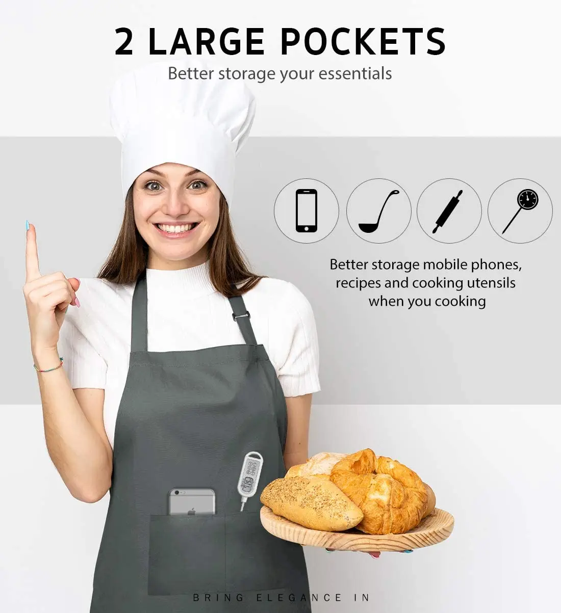 Custom logo adjustable reusable cotton women baking chef cooking kitchen apron with two pockets