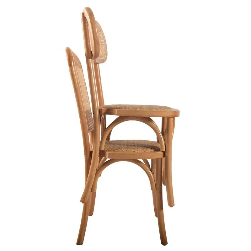 Cheap Stackable Wood Rattan Chair Monoblock Style Dining Chair With Rattan Seat