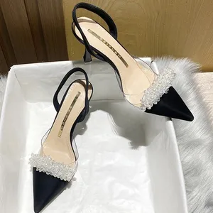 2026 White Single-Layer Stiletto Heel Pumps Women's Slip-On High Heels Sandals Pointed Toe New French Style for Spring Summer