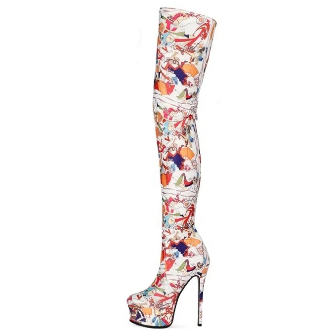 Botas altas hasta el muslo con tacón grueso y plataforma para mujer en  negro - Milanoo.com