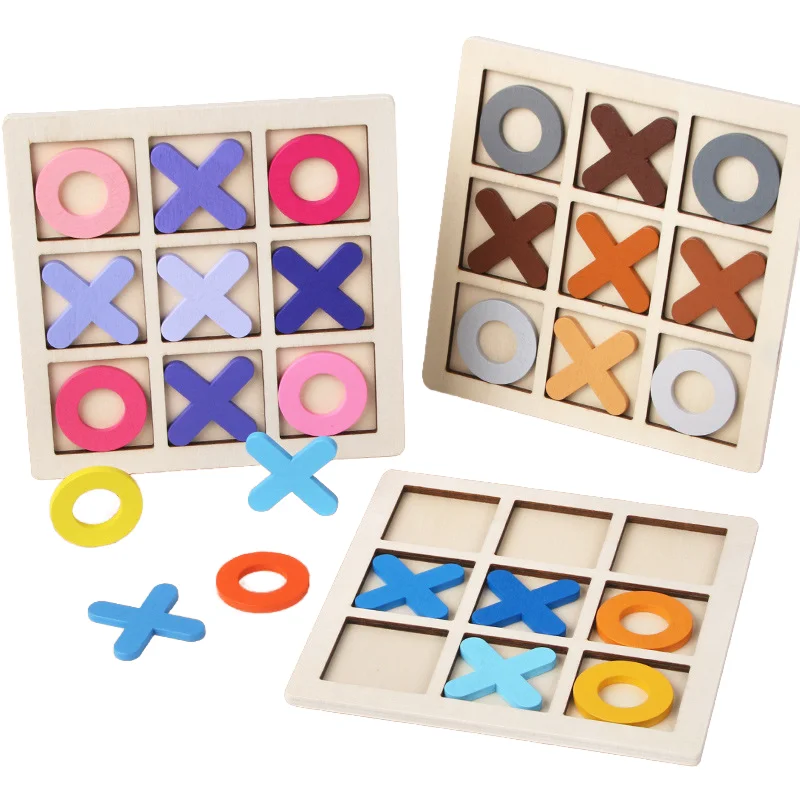 Klasyczna zabawka dla dzieci zabawki drewniane kółko i krzyżyk gra planszowa zabawki edukacyjne drewniane szachy XO z dwoma graczami