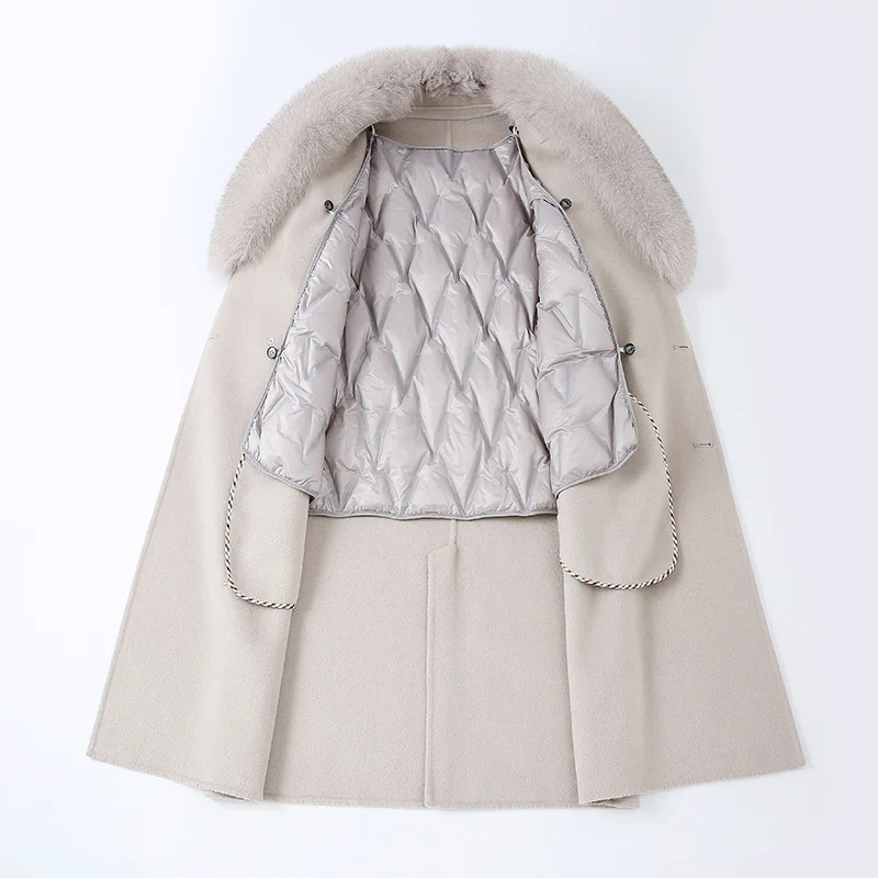 Winter Long Wool Trench Coat Fashion Detachable Fox Fur Collar Cashmere Coat For Men - Image 5