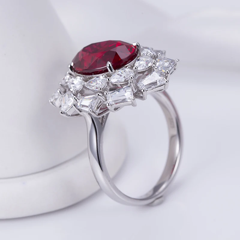 Messi Jewelry  MSR-954 Lab Created Ruby  S925 Oval Ring New Romantic Fashion Design Engagement Ring Wedding Band Classic Gift