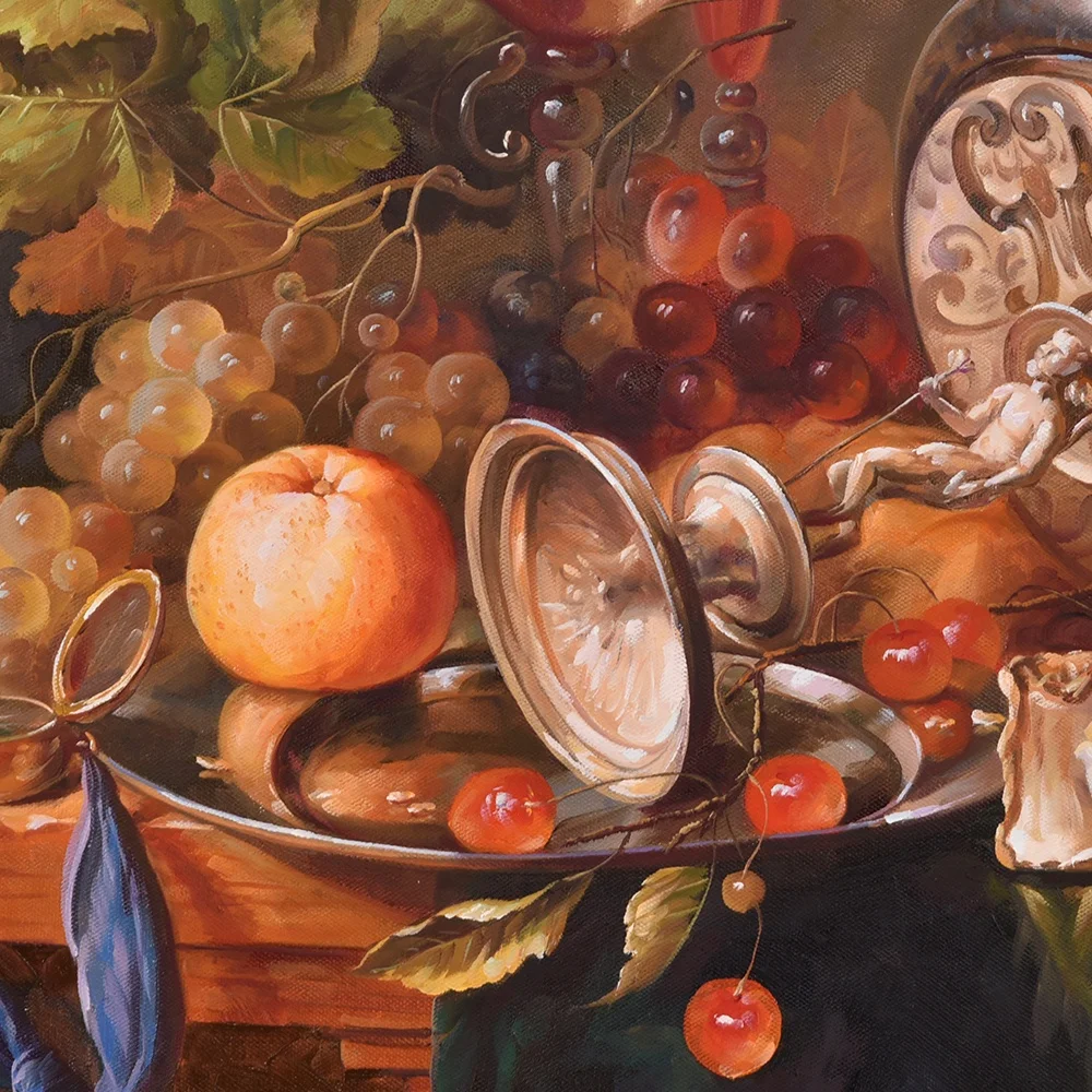 Custom Famous Arwork Classical Still Life Table Fruits Wine Bottle Oil Painting