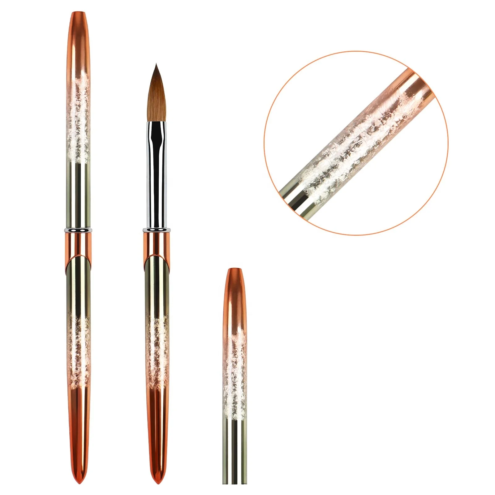 BQAN высокое качество розовое золото ОБЖИМНАЯ металлическая ручка Чистая колонская акриловая кисть для ногтей с пользовательским логотипом