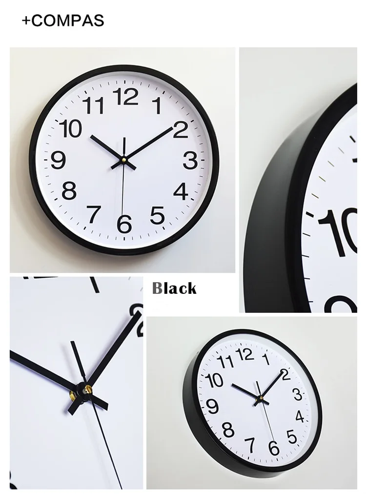 Modern Simple Silent Quartz Round Easy To Read Cheap Plastic Wall Clock For Office Kitchen