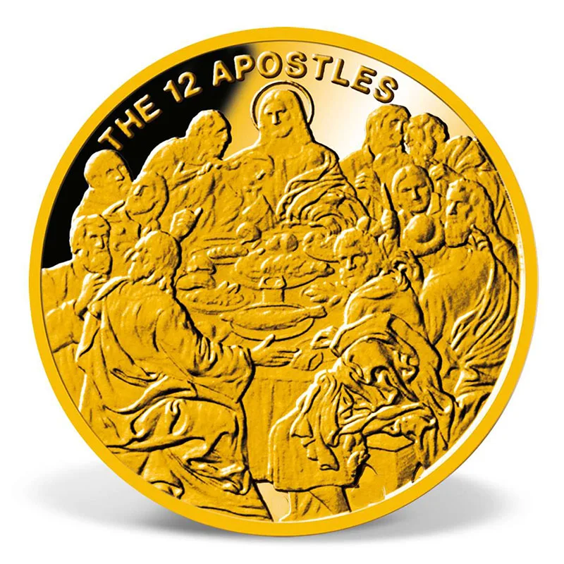 Custom 12 Apostles Commemorative Gold Plated Christianity Souvenir Challenge Coin Double Sided Metal Antique Design Engraved 3D