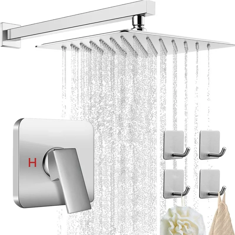 Wall Mounted Concealed Shower System with Pre-Embedded Mixer Valve and Rainfall Head Stainless Steel