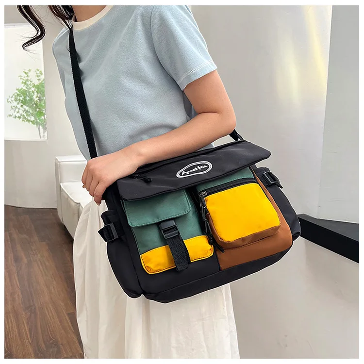 New Trendy Brand Colorful Contrast Crossbody Bag for Men and Women Casual Sporty Cool Design Multi-Color Shoulder Canvas Bag