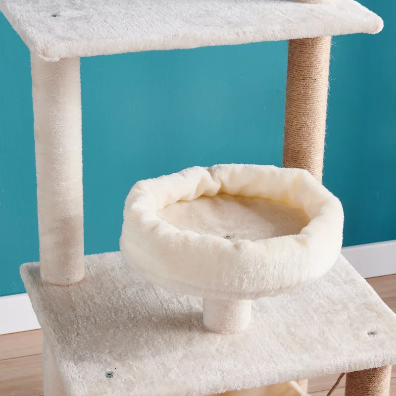 Factory Direct Sale Cat Tree Tower Short Plush Natural Sisal Pet Cat Climbing Stracher Wood Condo Furniture Scratching Post