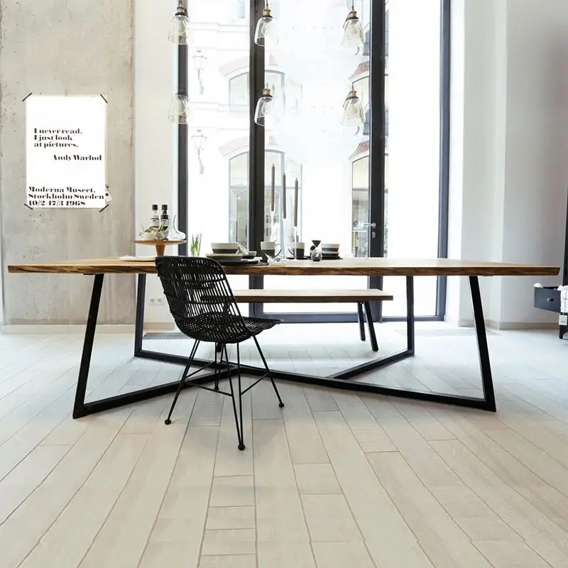 Iron Art Conference Solid Wood Desk Dining Table Rectangular Work Table Loft Simple Negotiation Table