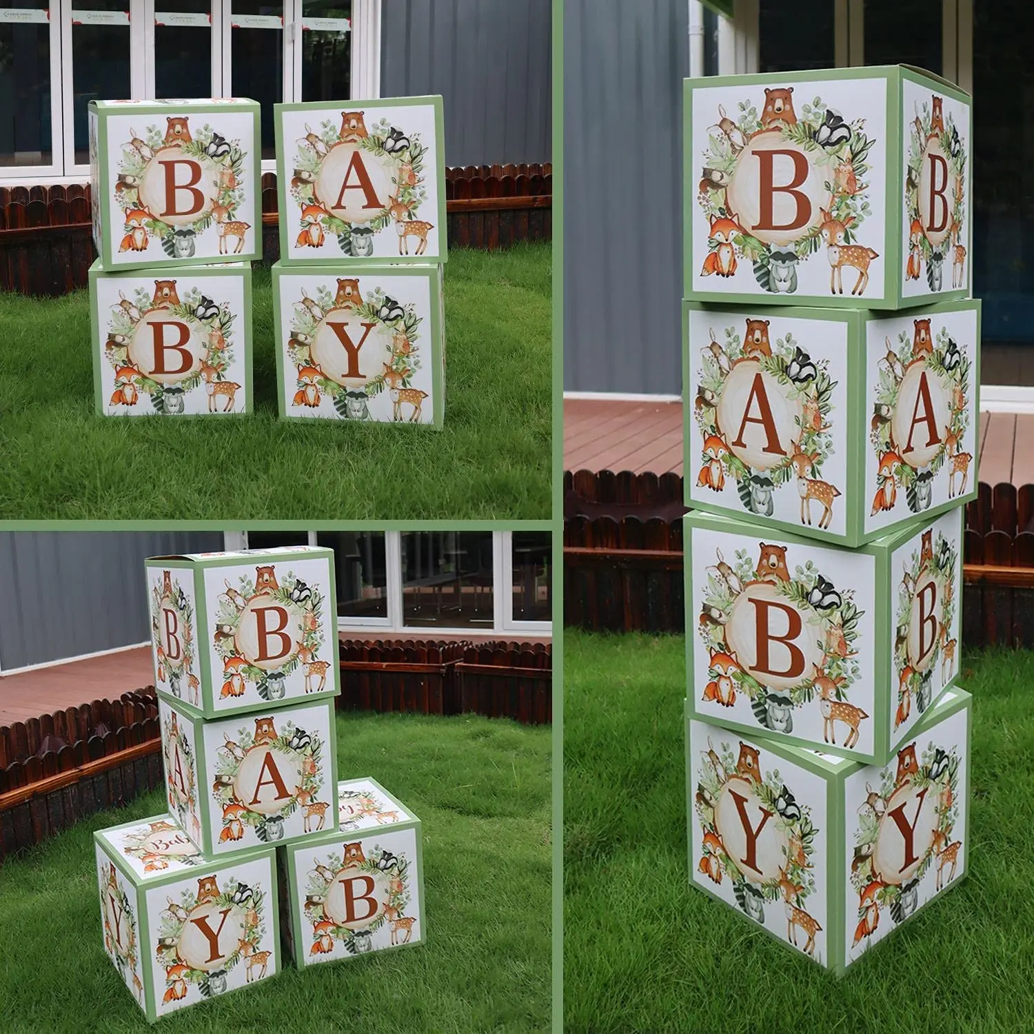 woodland baby shower boxes blocks decorations