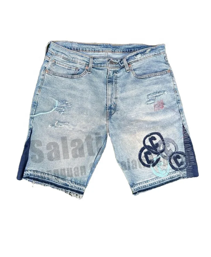 Custom New Designer Denim Shorts Trousers Printed Cotton Raw Hem Pantalones De Hombre Slim Skinny Jeans Men gallery 3