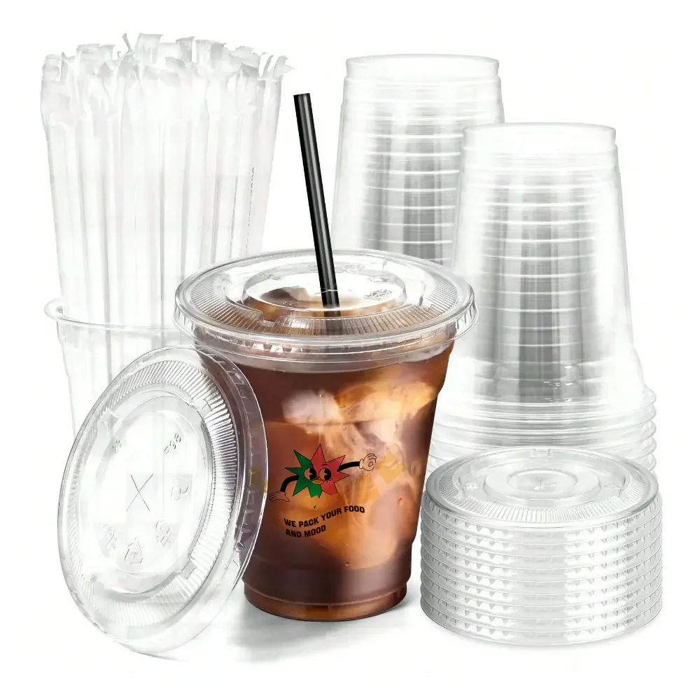 Custom Plastic Cups with Lids 12 16 20 24 oz Disposable Pet Plastic  Lemonade Dabba Coffee Cup Boba Bubble Tea Cup Vasos Plastico