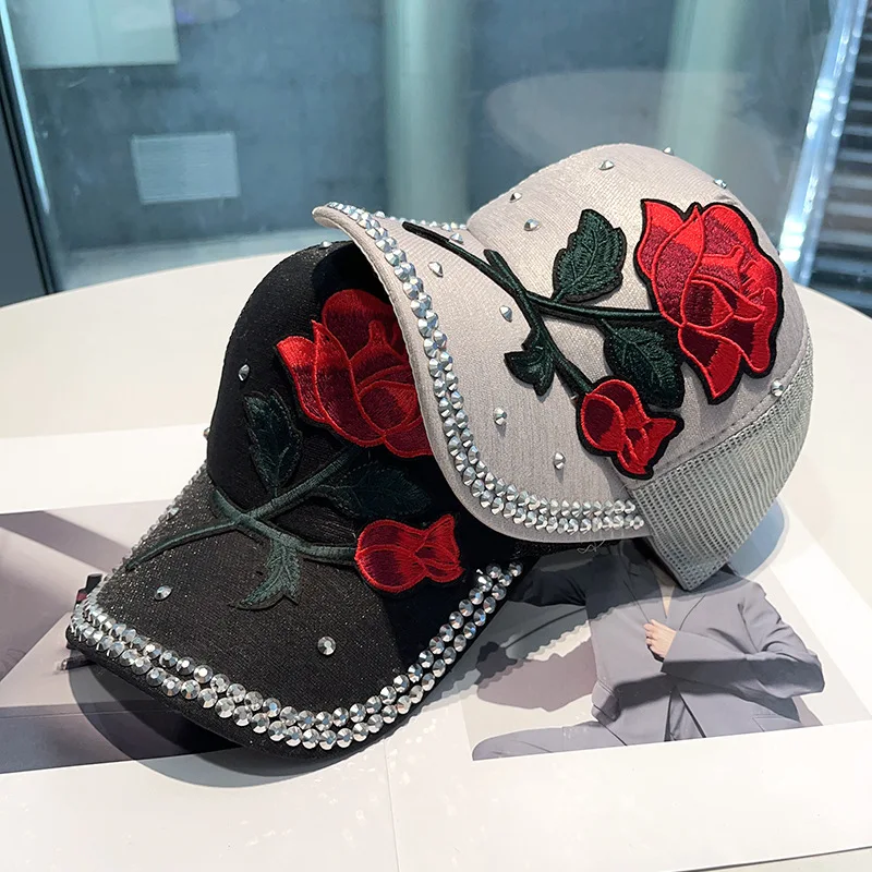 Ladies Bling Breathable Mesh Adjustable Sun Hat Y2K Rose  display picture 1